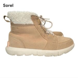 Sorel Explorer Next Carnival Waterproof Suede Shearling Ankle Cream Women 8.5